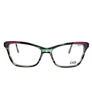 Women's OGI Terrace Green/Purple Cat Eyeglasses Frames & Case 53-16-140 Japan